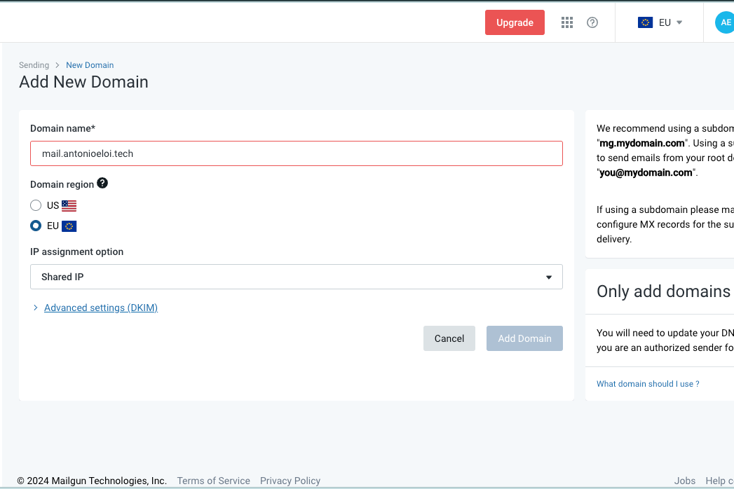 Domain name and region